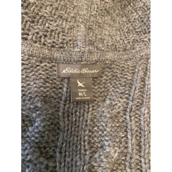 Eddie Bauer Lambswool Poncho Size M/L Gray Cable Knit Hooded Preppy Boho Cottage - Picture 8 of 11